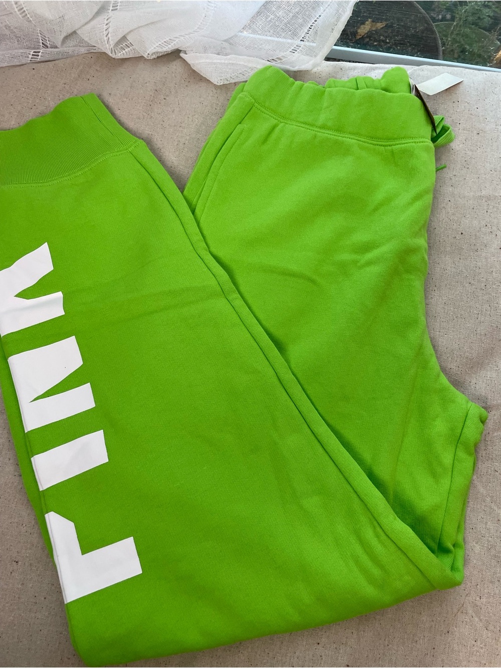 PINK Victoria's Secret Lime Green Girls' Joggers with White Logo